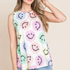 BOMBOM Smiley Face Round Neck Tank - Ivory