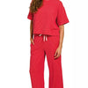 Zenana Raised Rib Short Sleeve Tee & Pants Set - RUBY