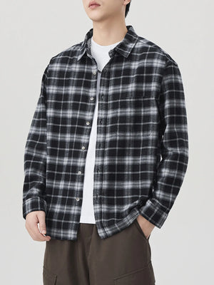 Men's Plus Size Plaid Button Up Long Sleeve Shirt - Farnelli