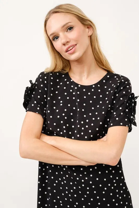And The Why Embellished Sleeve Polka Dots Shift Dress - Farnelli