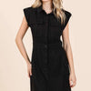 Mittoshop Cargo Pocket Half Button Mini Dress - Black