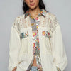 POL Lace Patchwork Floral Trim Long Sleeve Shirt - Ivory