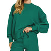 Zenana Ribbed Round Neck Pullover and Shorts Set - HUNTER GREEN