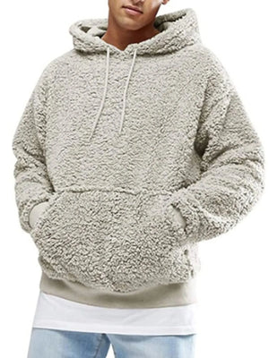 Men's Full Size Drawstring Sherpa Fleece Long Sleeve Hoodie Plus Size - Farnelli