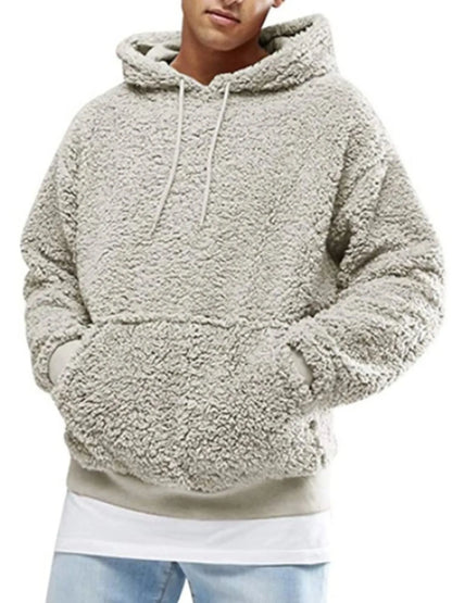 Men's Full Size Drawstring Sherpa Fleece Long Sleeve Hoodie Plus Size - Farnelli