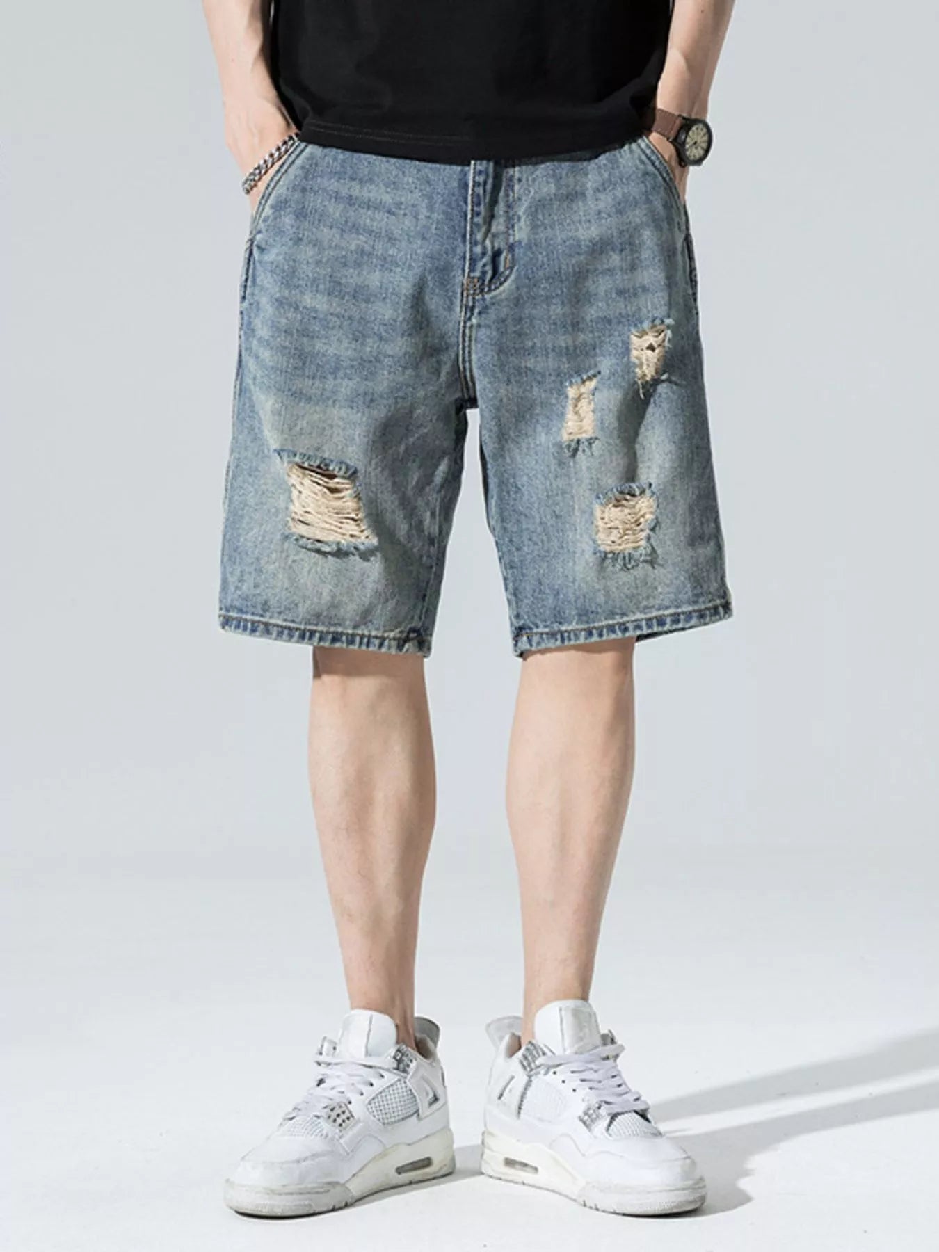 Men's Distressed Wide Leg Denim Shorts - Farnelli