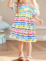 Children's Striped Bee Print Casual Dress - Farnelli