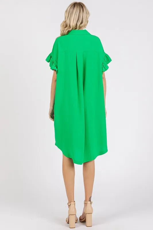 Mittoshop Button Down Flounce Sleeve Dress with Pockets - Farnelli