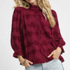 Umgee Heart Jacquard Ruffle Trim Shirt - WINE