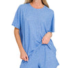 Zenana Soft Melange Short Sleeve Tee and Shorts Set - OCEAN BLUE