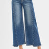 RISEN High Rise Crop Wide Leg Jeans with Step Hem - DARK