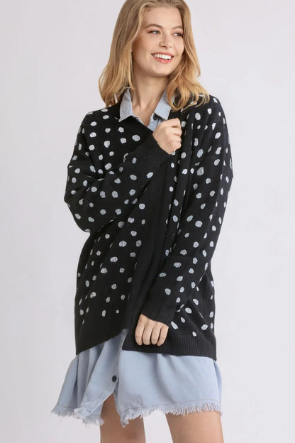 Umgee Polka Dot Open Front Drop Shoulder Cardigan - Farnelli