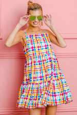 BiBi Multi Colors Plaid Sleeveless Sun Dress - Farnelli