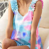 BiBi Tie Dye Printed Textured Woven with Ruffled - BLUE/PINK