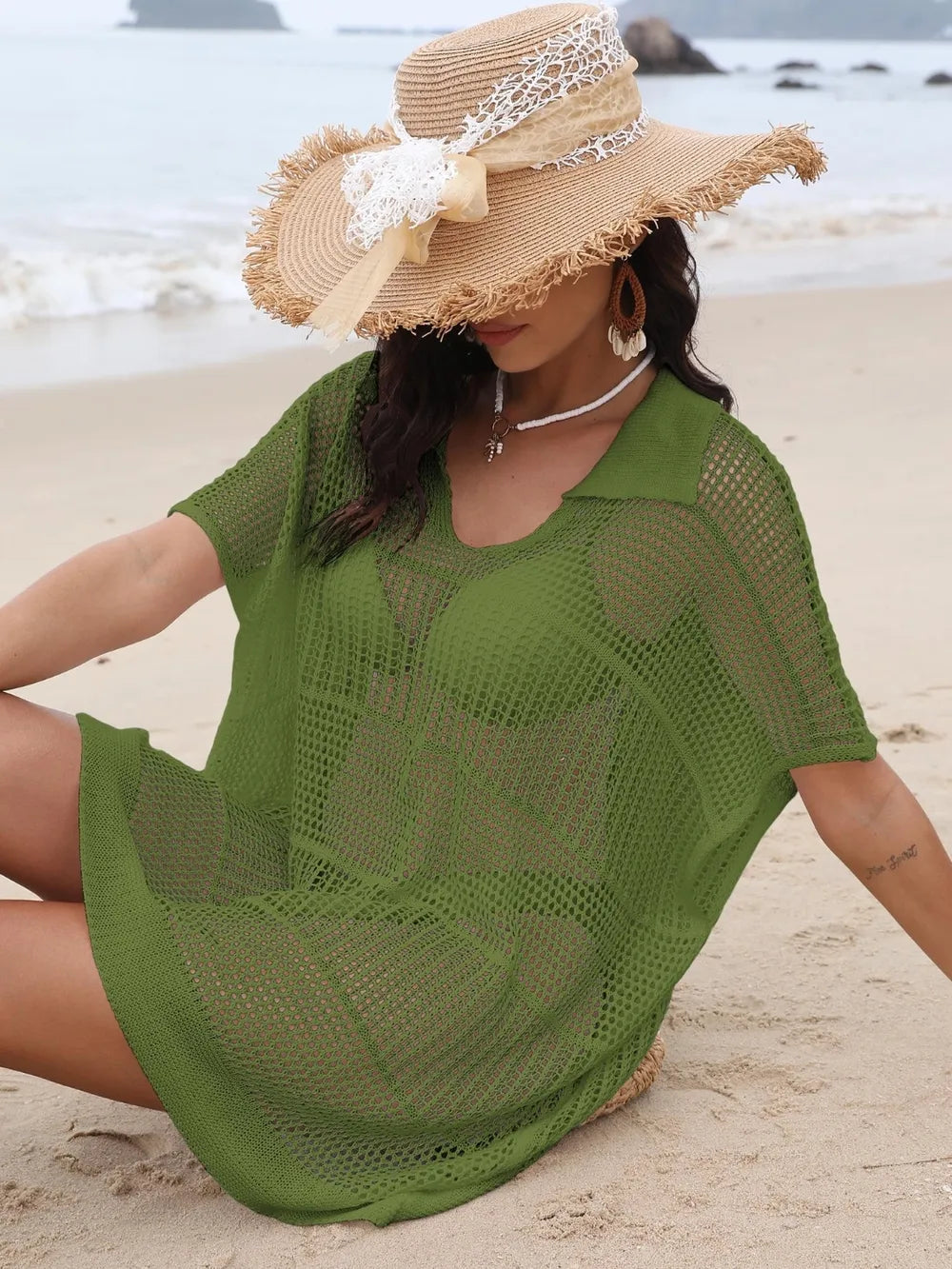 Hollow Out Collared Neck Cover-Up - Farnelli