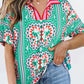 Kamiyah Boho Abstract Striped Collared V Neck Blouse - Farnelli