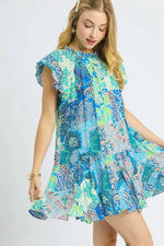Umgee Printed Ruffle Cap Sleeve Mini Dress - Farnelli