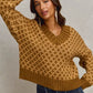 SO ME Color Block Textured Christmas Sweater V Neck Top - Farnelli