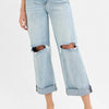RISEN Full Size Mid Rise Fit Boyfriend Jeans with Cuff Plus Size - LIGHT
