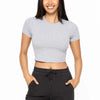 MONO B Essential Micro-ribbed Cropped Athleisure Tee - HEATHER GREY