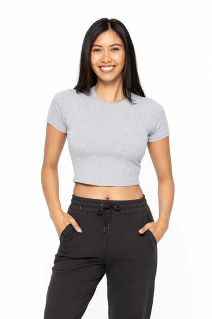 MONO B Essential Micro-ribbed Cropped Athleisure Tee - Farnelli