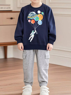 Children's Astronaut Planet Graphic Crew Neck Sweatshirt - Farnelli