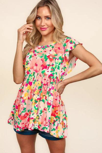 Haptics Floral Peplum Babydoll Blouse - Farnelli