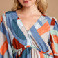 Umgee Abstract V-Neck Tiered Printed Dress - Farnelli