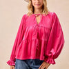 BiBi Christmas Theme Velvet Bow Tied Blouse - FUCHSIA