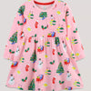 Children's Christmas Print Long Sleeve Casual Dress - Pink