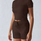 Round Neck Short Sleeve Top and Shorts Set - Farnelli