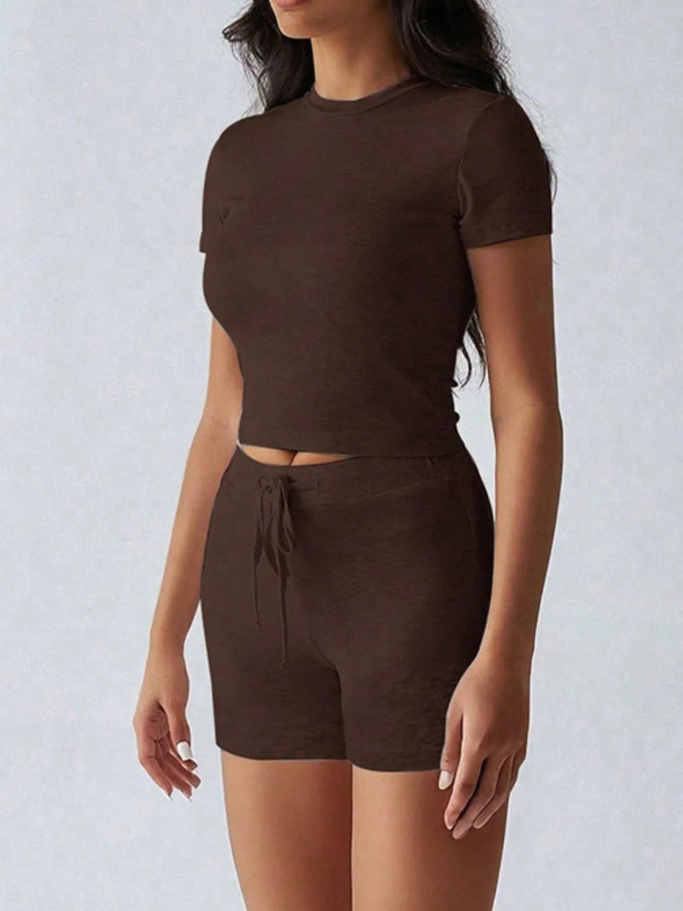 Round Neck Short Sleeve Top and Shorts Set - Farnelli