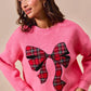 SO ME Checker Plaid Ribbon Christmas Holiday Sweater - Farnelli