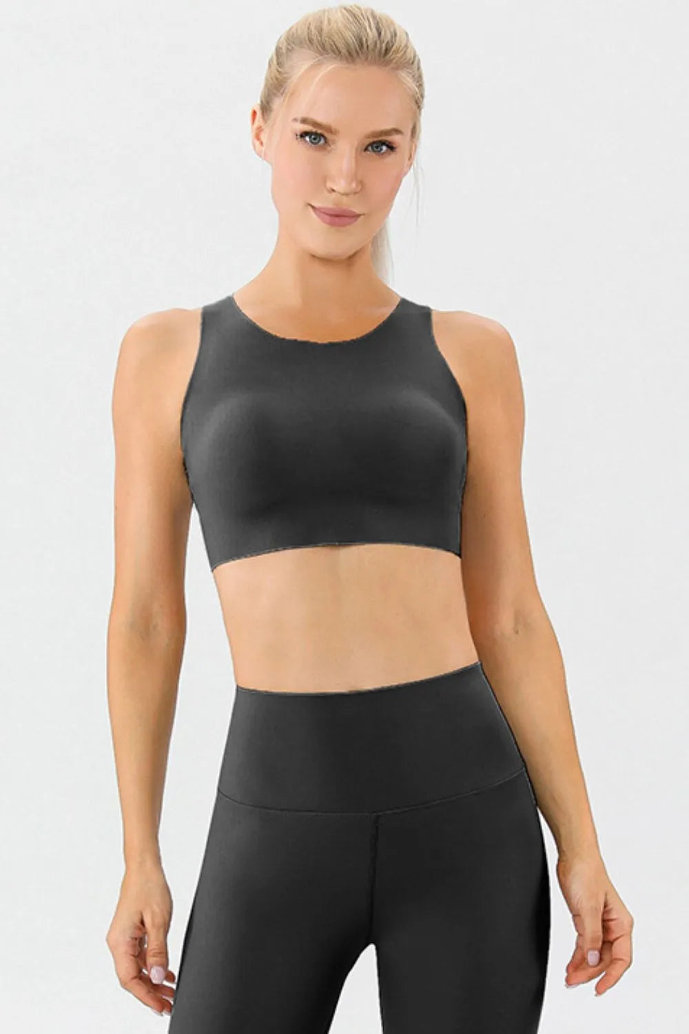 Round Neck Wide Strap Active Bra - Farnelli