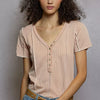 POL V-Neck Short Sleeve Top with Stitch Seam Detail - SOFT PINK