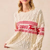 BiBi Christmas Theme Patterned Cable Knit Sweater - RED