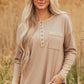 Blake Waffle Textured Tunic Henley Top with Slits - Farnelli