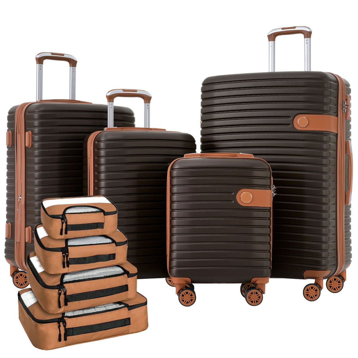 HouseOfZazla coffee ABS hard shell expandable luggage set with spinner wheels
