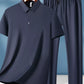 Men's Plus Size Button Detail Short Sleeve Top and Pants Set - Farnelli