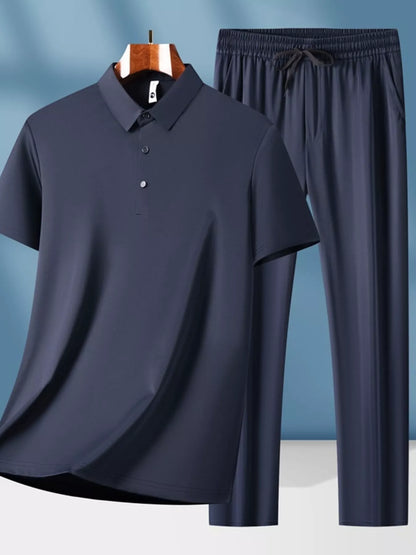 Men's Plus Size Button Detail Short Sleeve Top and Pants Set - Farnelli