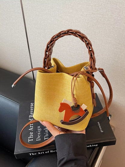 Braided Top Handle Bucket Crossbody Bag - Farnelli