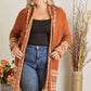 ADORA Full Size Fringe Hem Aztec Border Cardigan Plus Size - Farnelli
