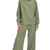 Zenana Ribbed High Neck Half Zip Pullover & Pants Set - LT OLIVE