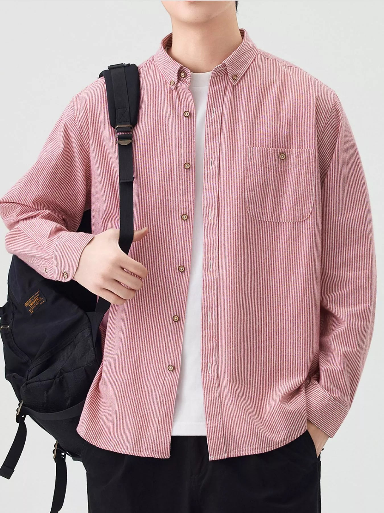 Men's Full Size Casual Striped Corduroy Shirt Plus Size - Farnelli