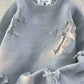 Men's Plus Size Distressed Knit Pullover Sweater - Farnelli