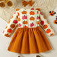 Children's Pumpkin Print Ruffle Dress with Bow Headband - Farnelli