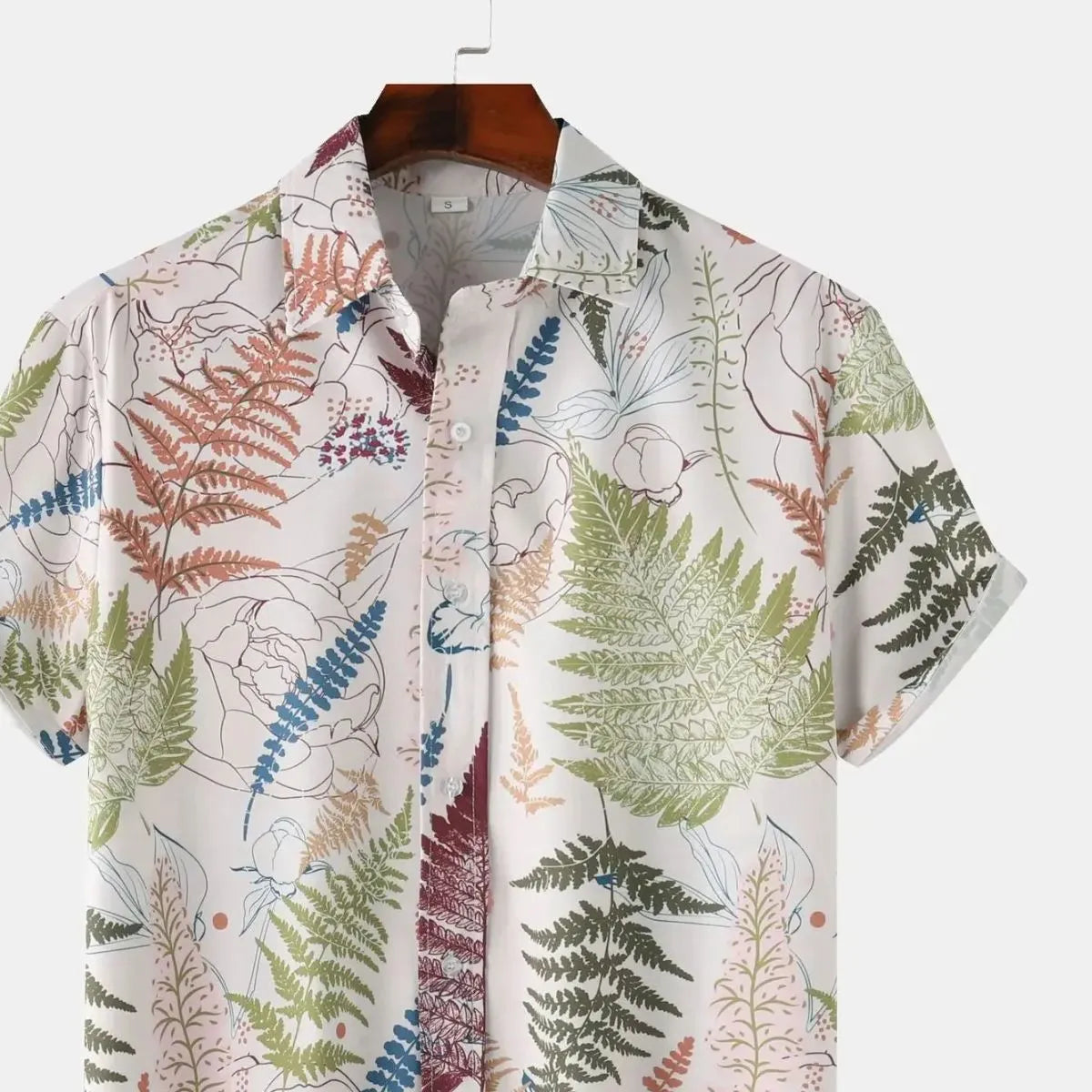 Men's Tropical Fern Print Short Sleeve Button-Up Shirt - Farnelli
