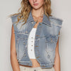 POL Assymetrical Front Closure Raw Hem Denim Vest - DENIM