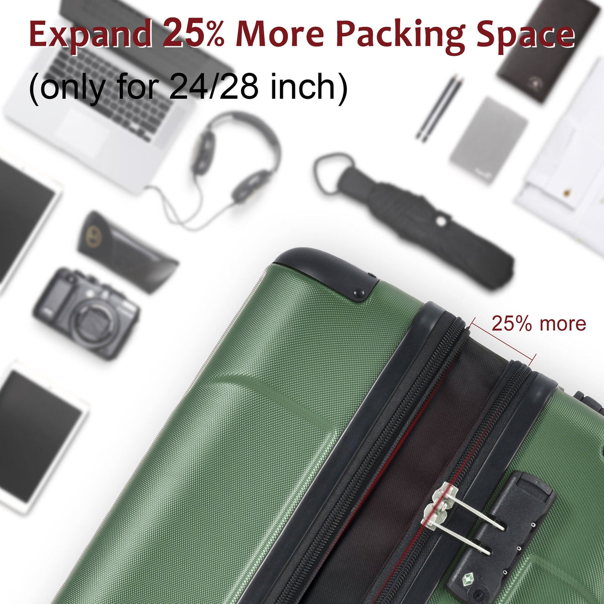 HouseOfZazla green lightweight ABS hardshell hard case luggage with easy-glide wheels