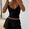 V-Neck Cami and Shorts Set - Black